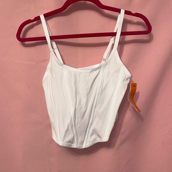 White Corset Tank Top Crop Boning Cotton Large 36D 38C 38D Target Colsie - Picture 1 of 7